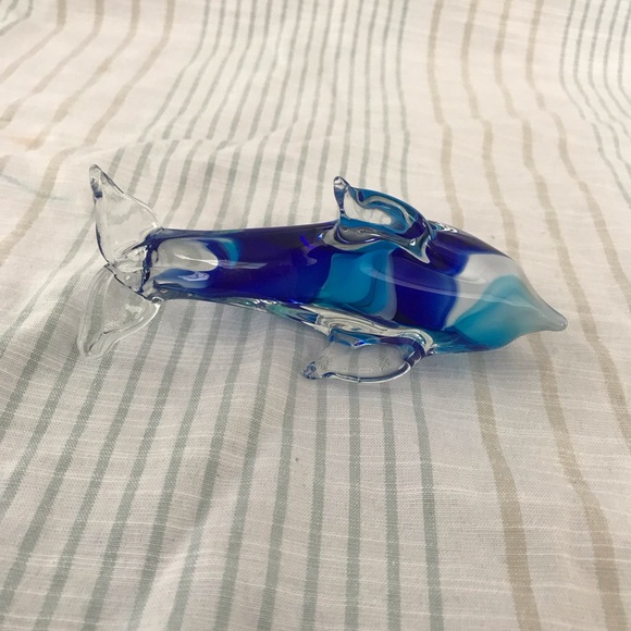 Glass Dolphin Figure Hand Blown Turquoise And Cobalt Blue Swirl Art - Picture 9 of 9